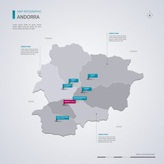 Andorra vector map with infographic elements, pointer marks.