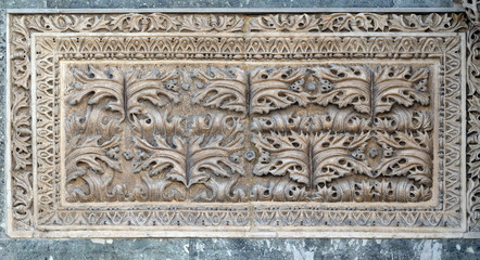 Relief on the north portal, facade detail of St. Mark's Basilica, St. Mark's Square, Venice, Italy, UNESCO World Heritage Sites