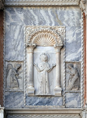 Fototapeta na wymiar Aedicule with the Virgin between two announcing angels, north side of St. Mark's Basilica, St. Mark's Square, Venice, Italy, UNESCO World Heritage Sites 