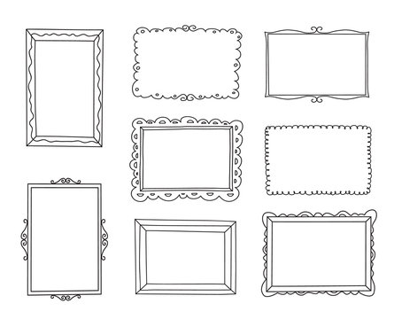 Hand drawn decorativ frames set. Cartoon style. Vector.