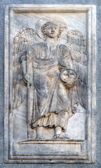 Archangel, relief detail of St. Mark's Basilica, St. Mark's Square, Venice, Italy, UNESCO World Heritage Sites 