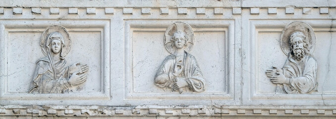 Relief detail of St. Mark's Basilica, St. Mark's Square, Venice, Italy, UNESCO World Heritage Sites 