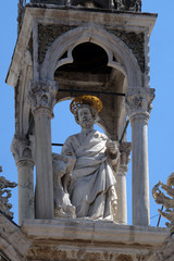 Saint Luke the Evangelist, marble statue, detail of the facade of the Saint Mark's Basilica, St. Mark's Square, Venice, Italy, UNESCO World Heritage Sites