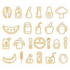 Baby food linear icons set. Suitable for web