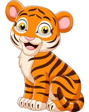 Cartoon smiling baby tiger sitting