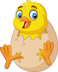 Cartoon Little chick hatching out the egg © tigatelu