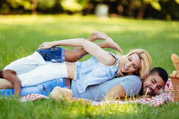 Happy family having fun time on picnic