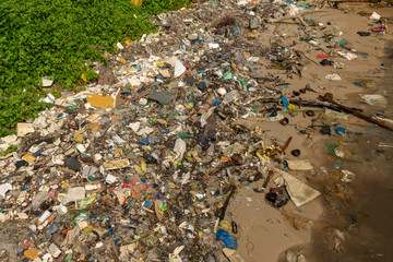 Pollution on beach in Phu Quoc Island, Vietnam.