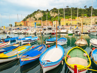 Obraz premium Historic port area of Nice. Fishing boats in the Port of Nice, France