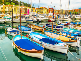 Obraz premium Historic port area of Nice. Fishing boats in the Port of Nice, France