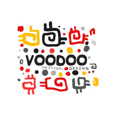 Ornamental kid s style drawing Voodoo magic logo. Abstract magical theme pattern. Religion and culture. Colorful hand drawn mystical vector illustration