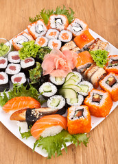  big colorful sushi set on a white plate