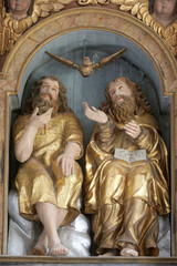 Holy Trinity, statue on the main altar in Church of Birth of Virgin Mary in Svetice, Croatia