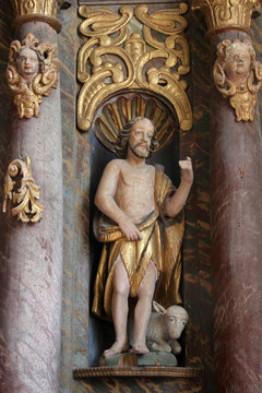 Saint John the Baptist, statue on the altar of Saint Anthony of Padua in Church of Birth of Virgin Mary in Svetice, Croatia 