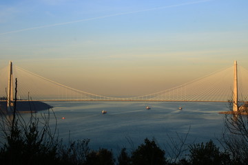 Sunset and Yavuz Sultan Selim Bridge. Bosphorus