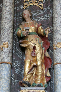 Saint Barbara, statue on the altar of Saint John of Nepomuk in Church of Birth of Virgin Mary in Svetice, Croatia