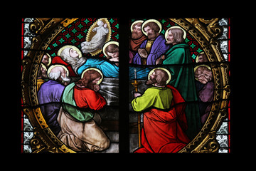 Death of the Virgin Mary, stained glass in Zagreb cathedral