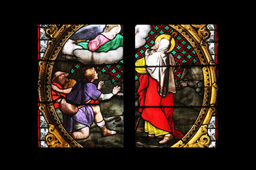 The Birth of Jesus Proclaimed by Angels to the Shepherds, stained glass in Zagreb cathedral