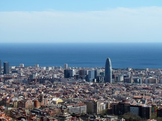 Beautiful view of Barcelona city and coast from the old military Bunker