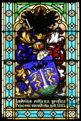 Coat of arms of the Countess Ludvine Pejacevic, stained glass in Zagreb cathedral 
