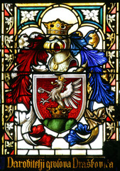 Coat of arms of the Counts Draskovic, stained glass in Zagreb cathedral 