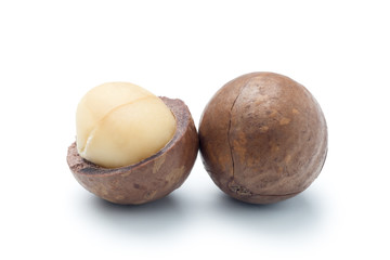 Close-up of macadamia nuts isolated on white background