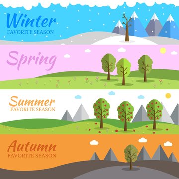 12 Months of the Year. Weather year information set. Seasons banners. Infographic concept background. Layout illustrations template pages with typography text