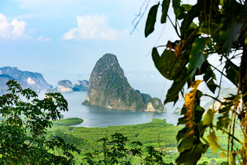 (selective focus) Stunning view of the beautiful Phang Nga Bay (Ao Phang Nga National Park) with...
