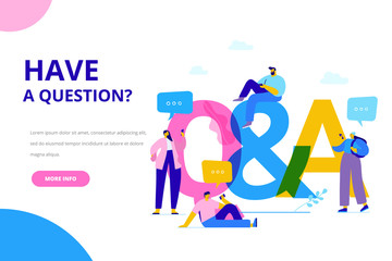 Question and answer concept illustration. People asking to support center. Flat vector characters.