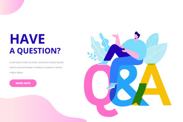 Question and answer concept illustration. People asking to support center.  Flat vector characters.