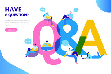 Question and answer concept illustration. People asking to support center.  Flat vector characters.