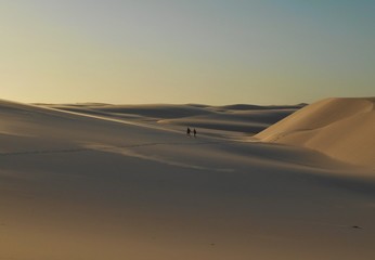 Fototapeta na wymiar Dunes of Sand and Rainwater Pools at Dusk in Lençóis Maranhenses National Park looks like a Martian landscape