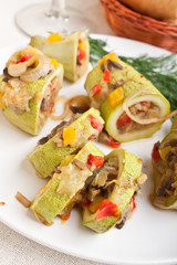 roasted marrow squash stuffed with vegetables and meat