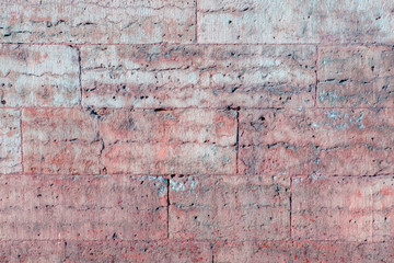 grunge background, red brick wall texture bright plaster wall and blocks road sidewalk abandoned exterior urban background for your concept or project