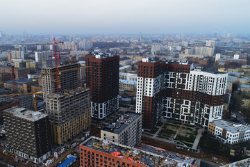 Aerial view. Construction of multi-storey residential buildings