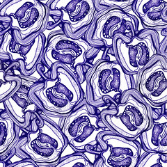Hand drawn seamless pattern with blue peppers