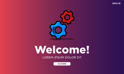 Welcome Page Interface Design with Gear Illustration