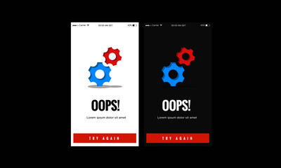 Oops Page Interface Design with Gear Illustration