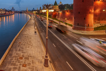 Moscow Kremlin embankment in the summer evening, An overcast, rainy day.