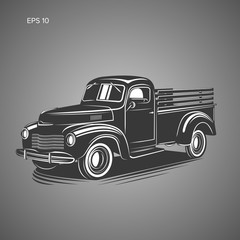 Old retro pickup truck vector illustration. Vintage transport vehicle - obrazy, fototapety, plakaty
