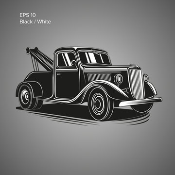 recommend clip art: Old vintage tow truck vector illustration. Retro service vehicle.