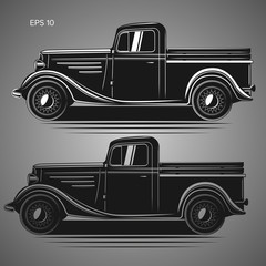 Old retro pickup truck vector illustration. Vintage transport vehicle © Shkuro