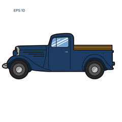 Old retro pickup truck vector illustration. Vintage transport vehicle