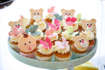 Delicious sweets on table