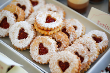 Delicious sweets on table