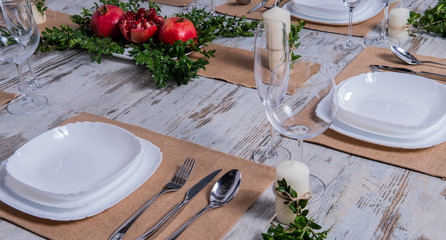 Beautiful table setting with lavender flowers on wooden background