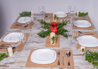 Beautiful table setting with lavender flowers on wooden background
