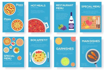 Cooking information cards set. Menu template of flyear, magazines, posters, book cover, banners. Breakfast  infographic concept  background. Layout illustrations modern pages with typography text