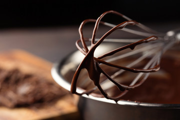 Homemade chocolate cream with whisk