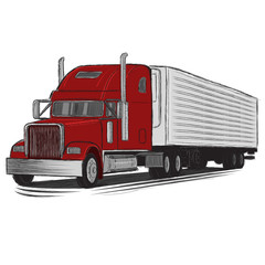 Classic american truck hand drawn vector illustration. Retro freighter truck.